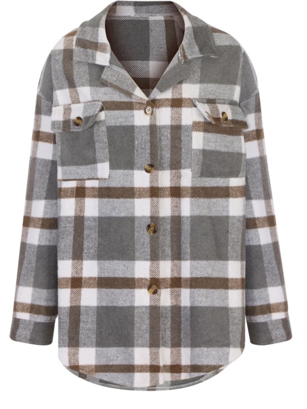 Plaid Shacket Jacket in Gray and Taupe - Picture 2 of 6
